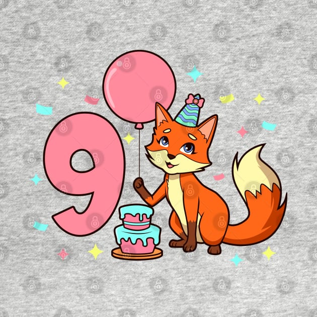 I am 9 with fox - girl birthday 9 years old by Modern Medieval Design